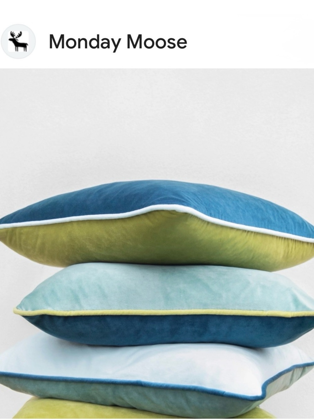Monday Moose Color Block Blue and Green Velvet Throw Pillow Covers -Set of 3
